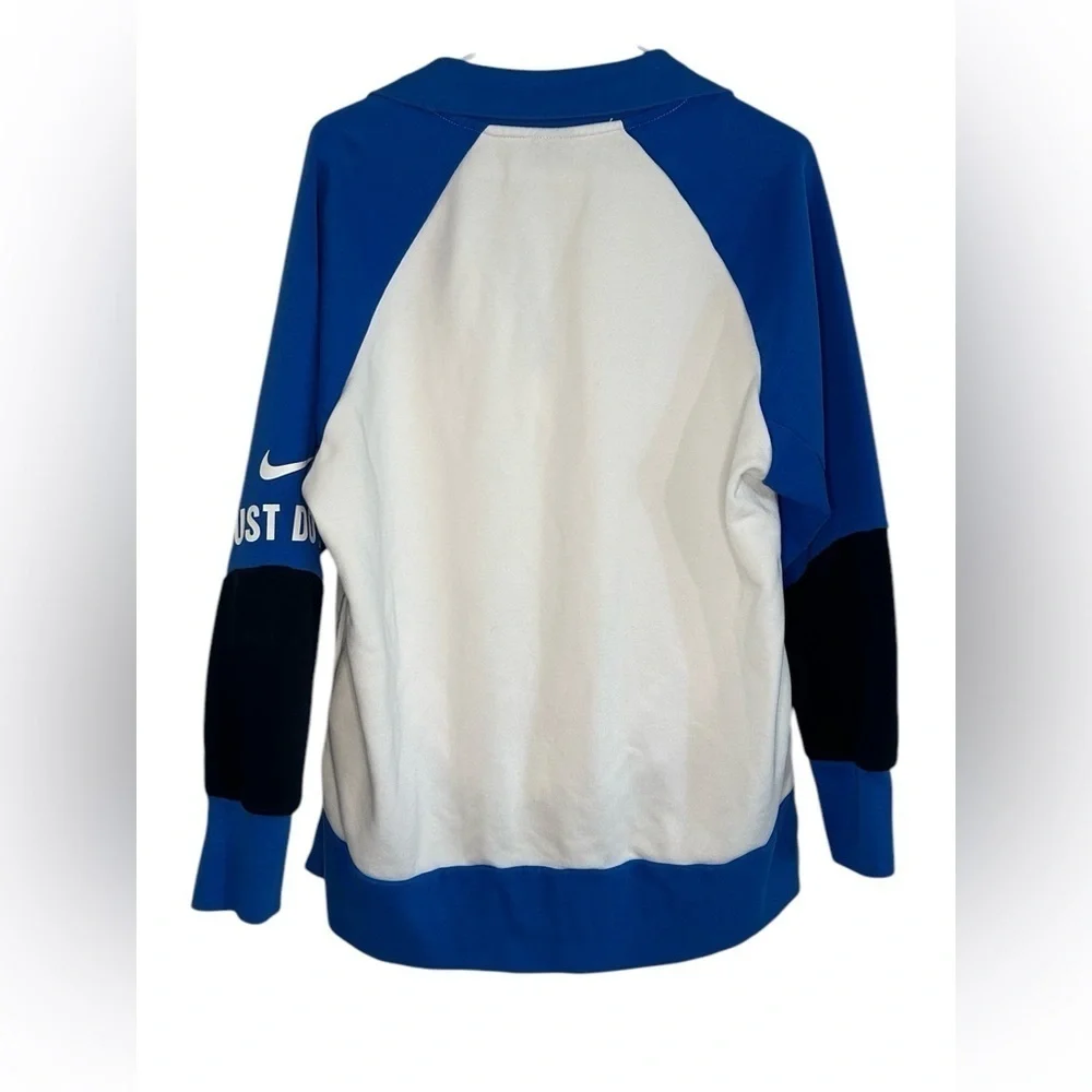 Nike Dri Fit 1/4 Zip Hi Low Sweatshirt Blue White Long Sleeve Women Size Medium